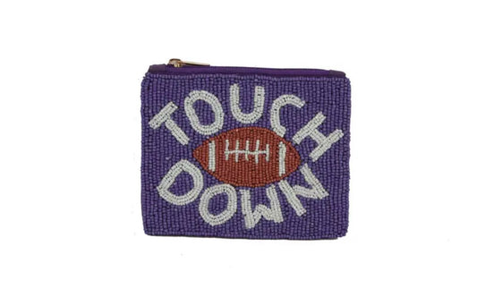 Purple + White Touchdown Beaded Coin Purse/Pouch