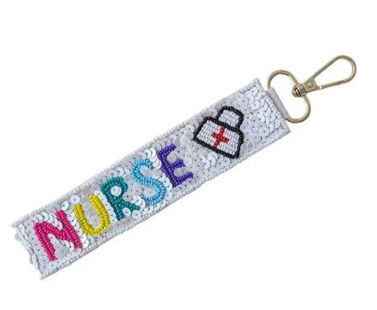 Nurse Sequence Beaded Wristlet Keychain