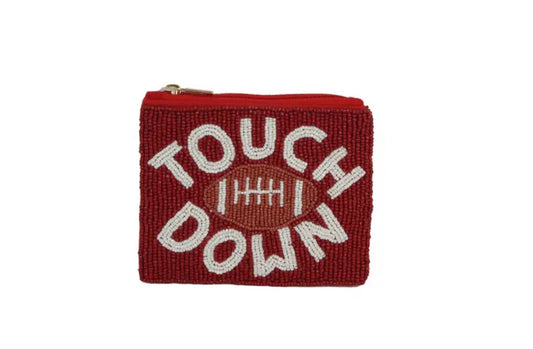 Maroon + White Touchdown Beaded Coin Purse/Pouch