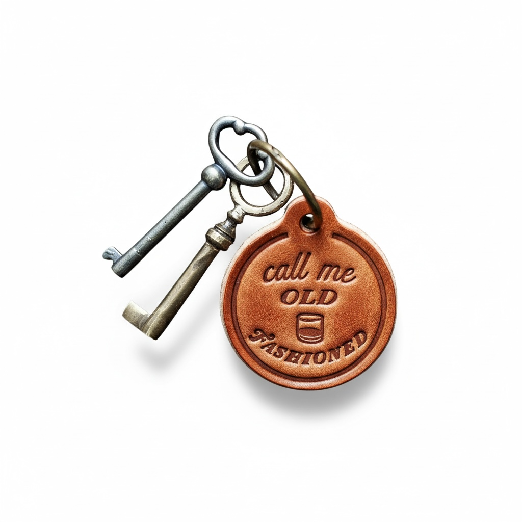 Call Me Old Fashioned Leather Keychain Circle