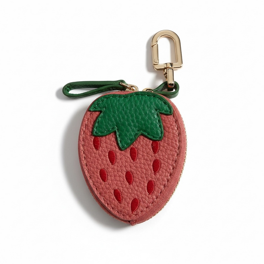 Strawberry-Inspired Leather
Pouch with Keychain Clip