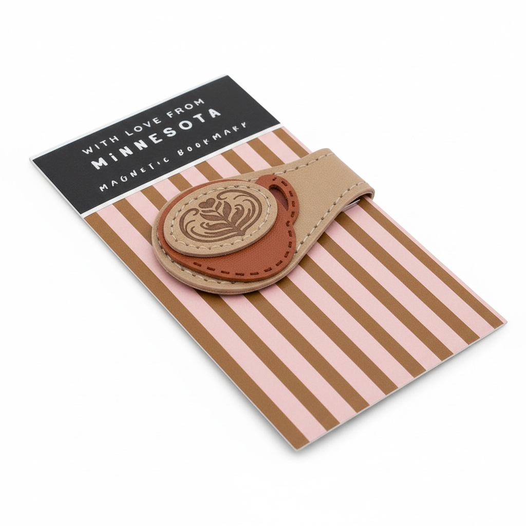 Faux Leather Coffee Themed Magnetic Bookmark