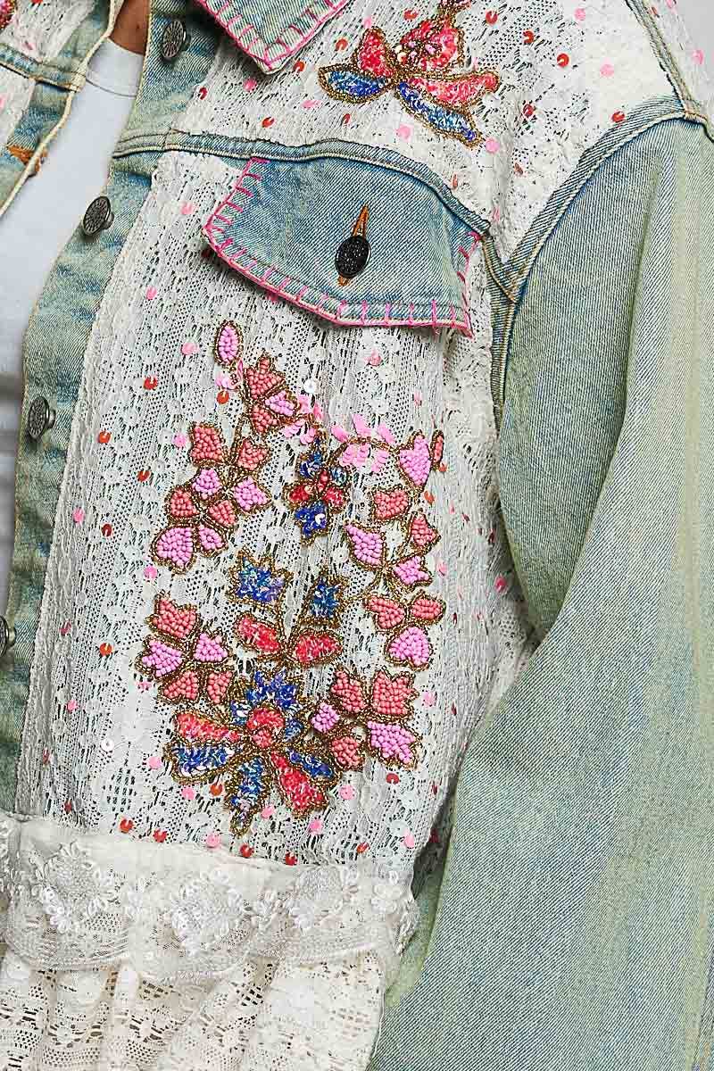 Boho Embroidered Denim Lace Jacket