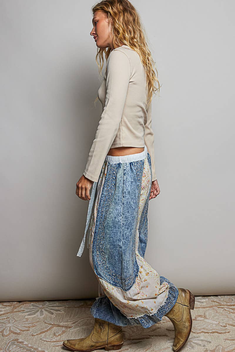 Patchwork Embroidered French Terry Jogger Pants