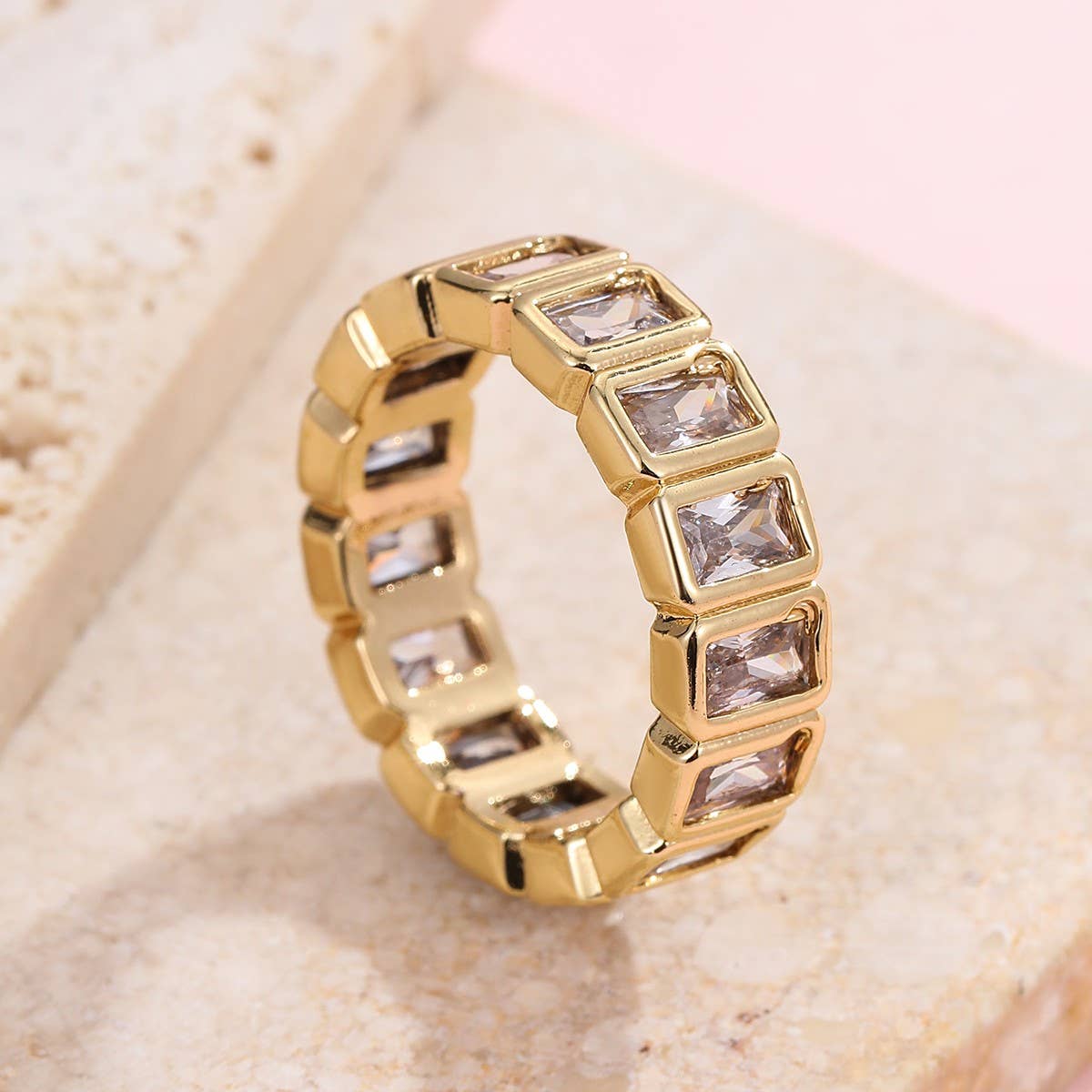 Gold Rhinestone Multi-Shape Eternity Stack Rings | 40R142: HEART