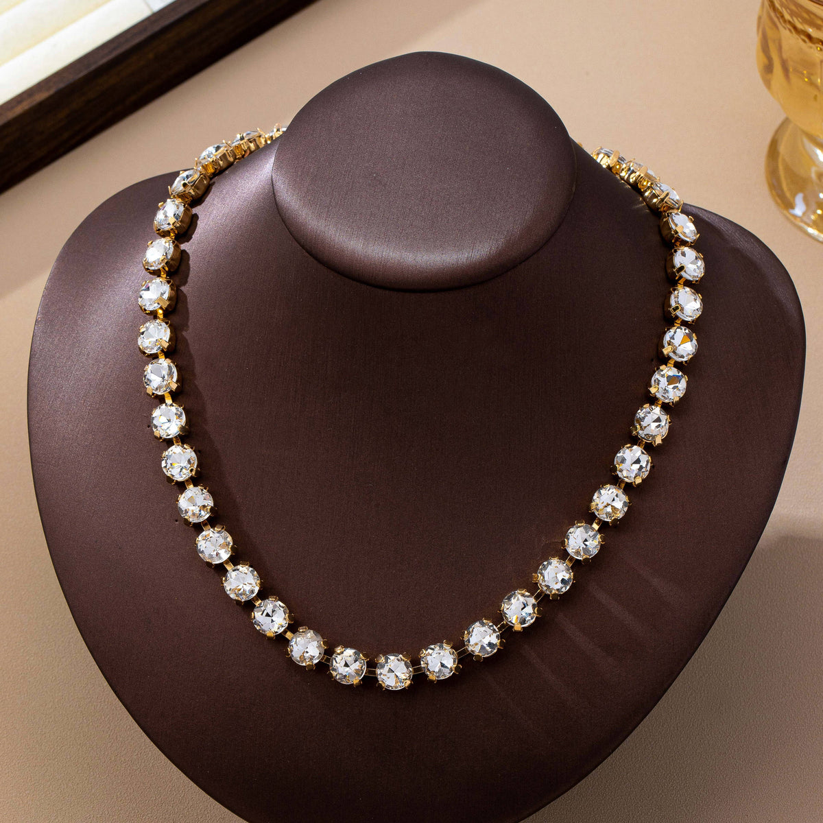 Brass & Multi-Color Glass Crystal Tennis Necklace | 80N93702: AQUA