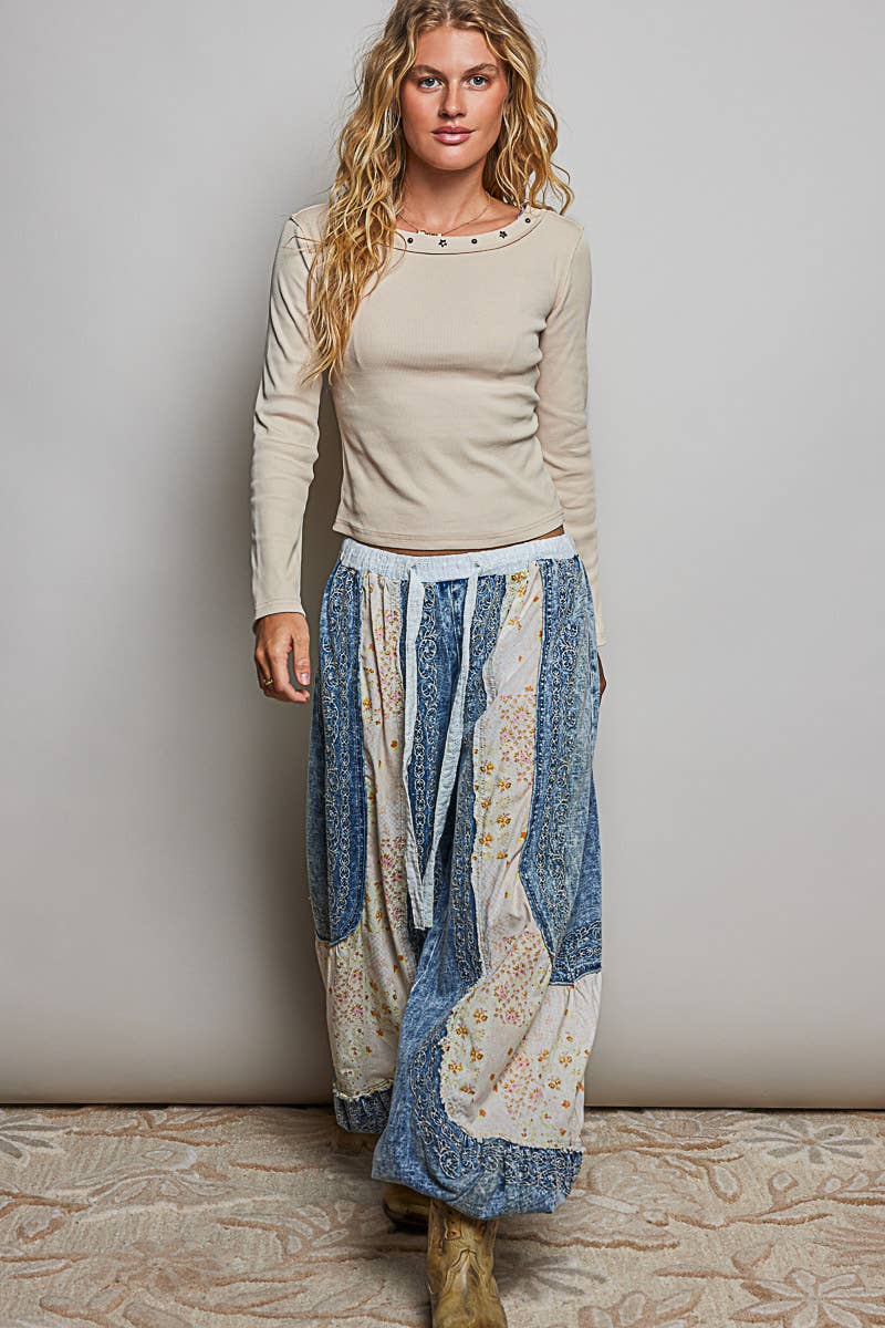Patchwork Embroidered French Terry Jogger Pants
