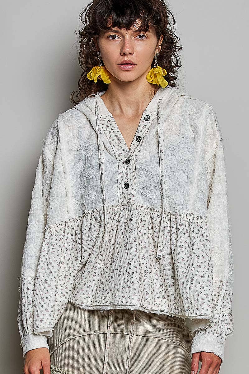 Lace Balloon Sleeve Ruffle Hoodie