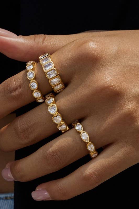Gold Rhinestone Multi-Shape Eternity Stack Rings | 40R142: HEART