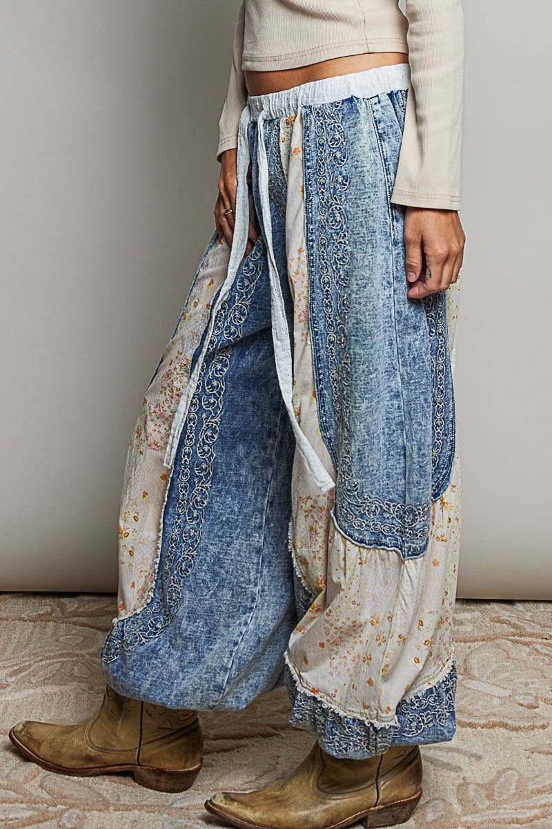 Patchwork Embroidered French Terry Jogger Pants