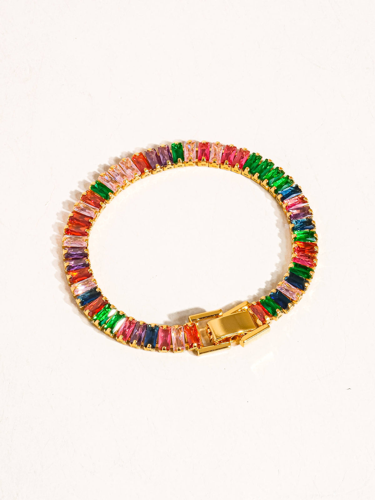 Hazel 18K Gold Multicolor CZ Chain Bracelet: Multi-Colored