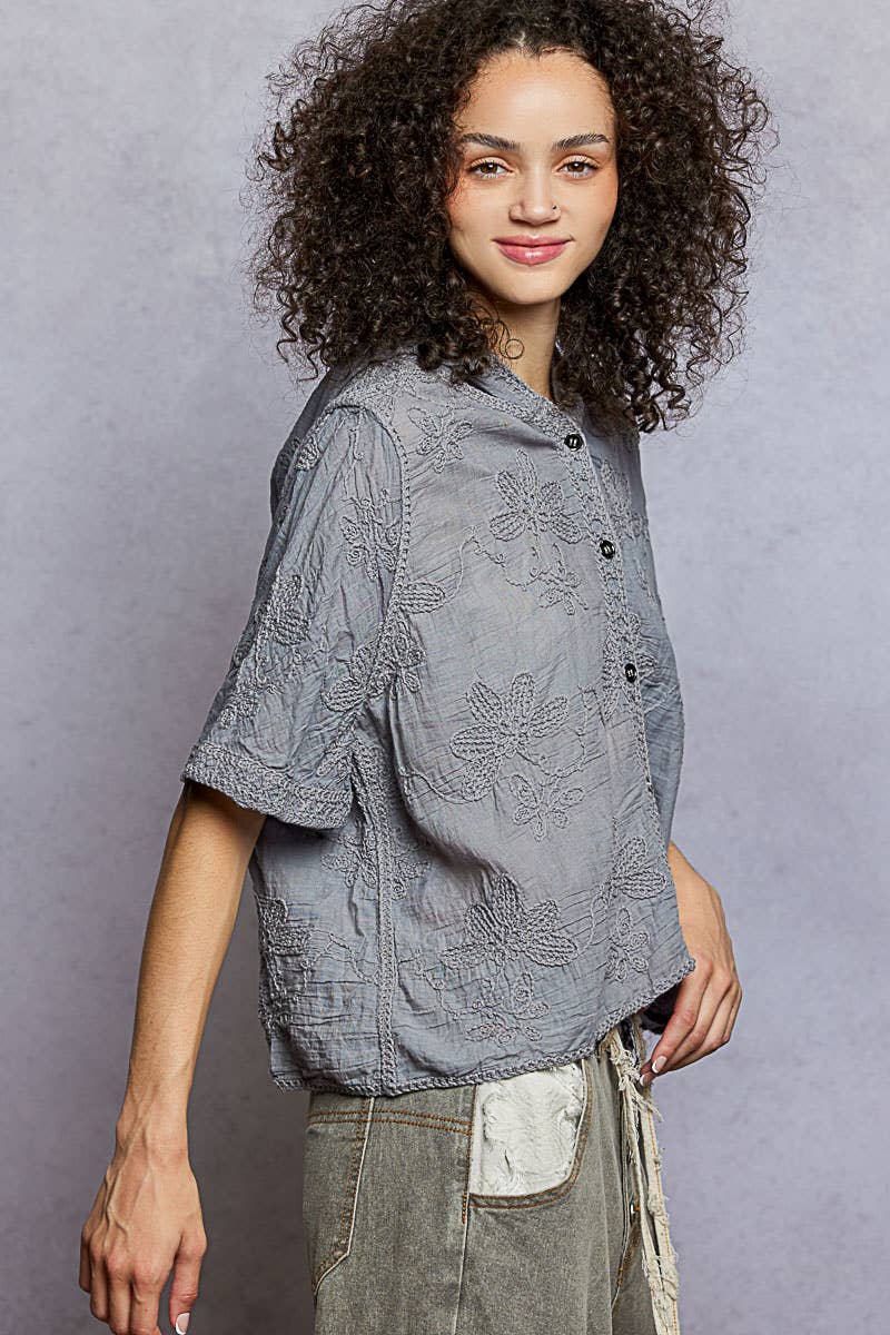 Floral Embroidered Crochet Hooded Top