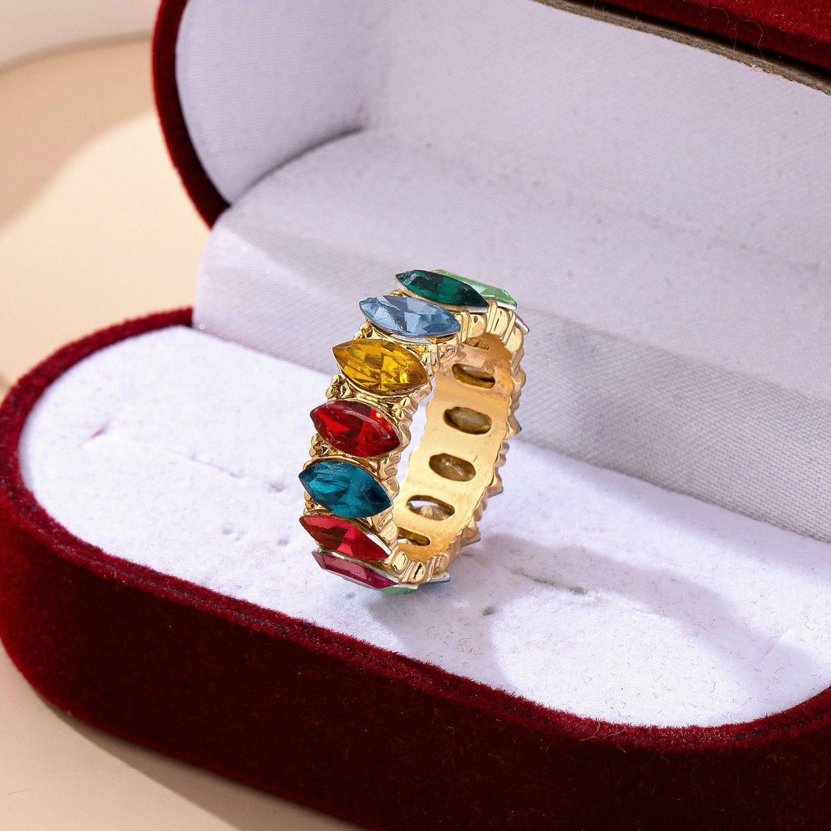 Rainbow Marquise Gem Eternity Band Ring | 80R224: Gold