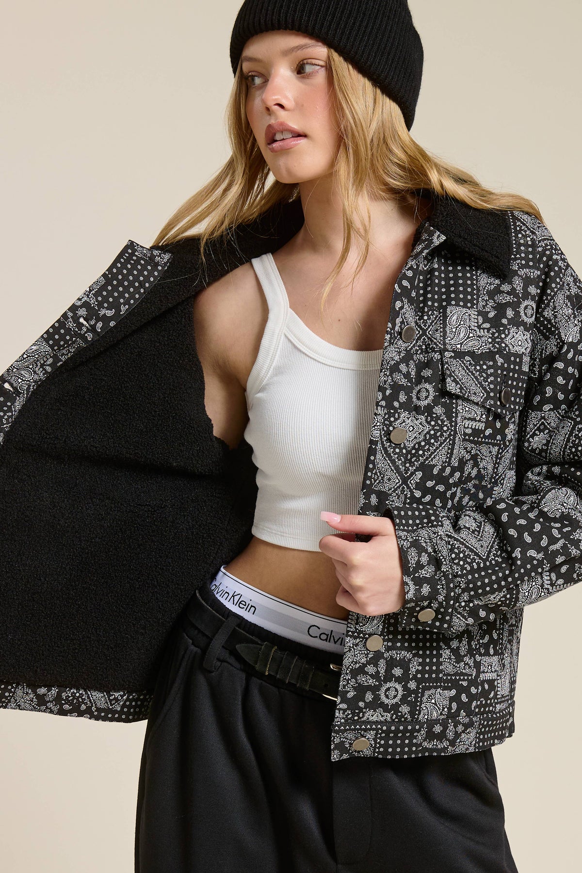 Paisley Print Fleece Lined Bomber Jacket