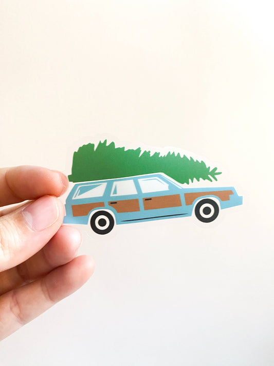 80s station wagon with tree Seasonal Vinyl Sticker