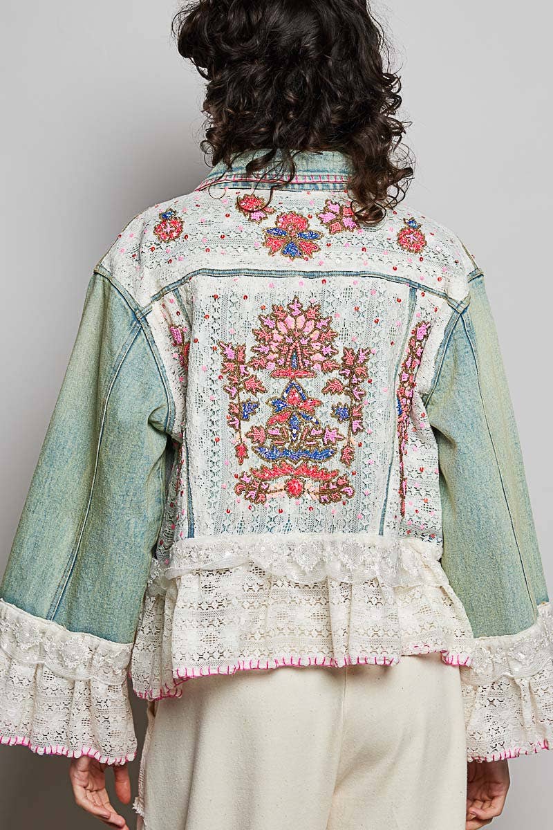 Boho Embroidered Denim Lace Jacket
