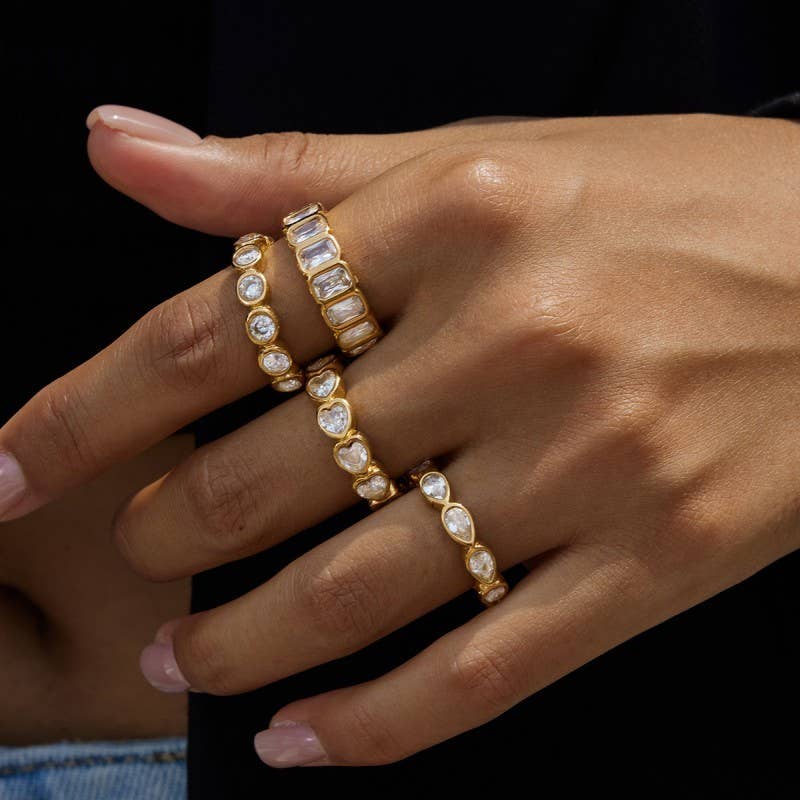 Gold Rhinestone Multi-Shape Eternity Stack Rings | 40R142: ROUND