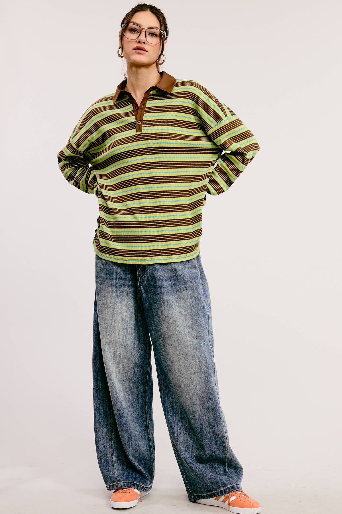 Stripe Oversized Long Sleeve Polo/ LAUREL