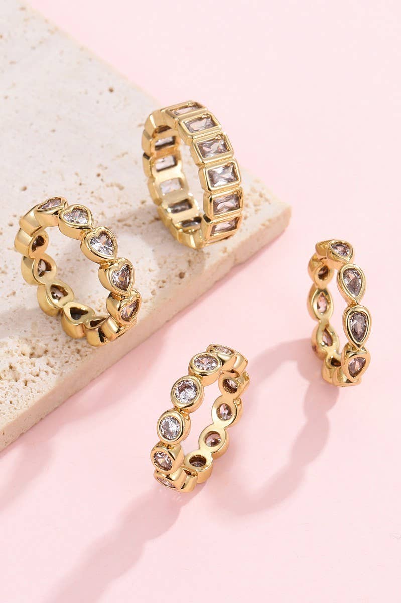 Gold Rhinestone Multi-Shape Eternity Stack Rings | 40R142: ROUND