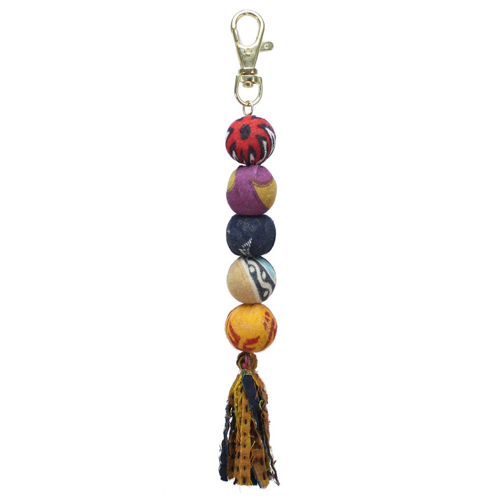 Kantha Bead & Fringe Keychain Bag Clip