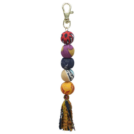Kantha Bead & Fringe Keychain Bag Clip
