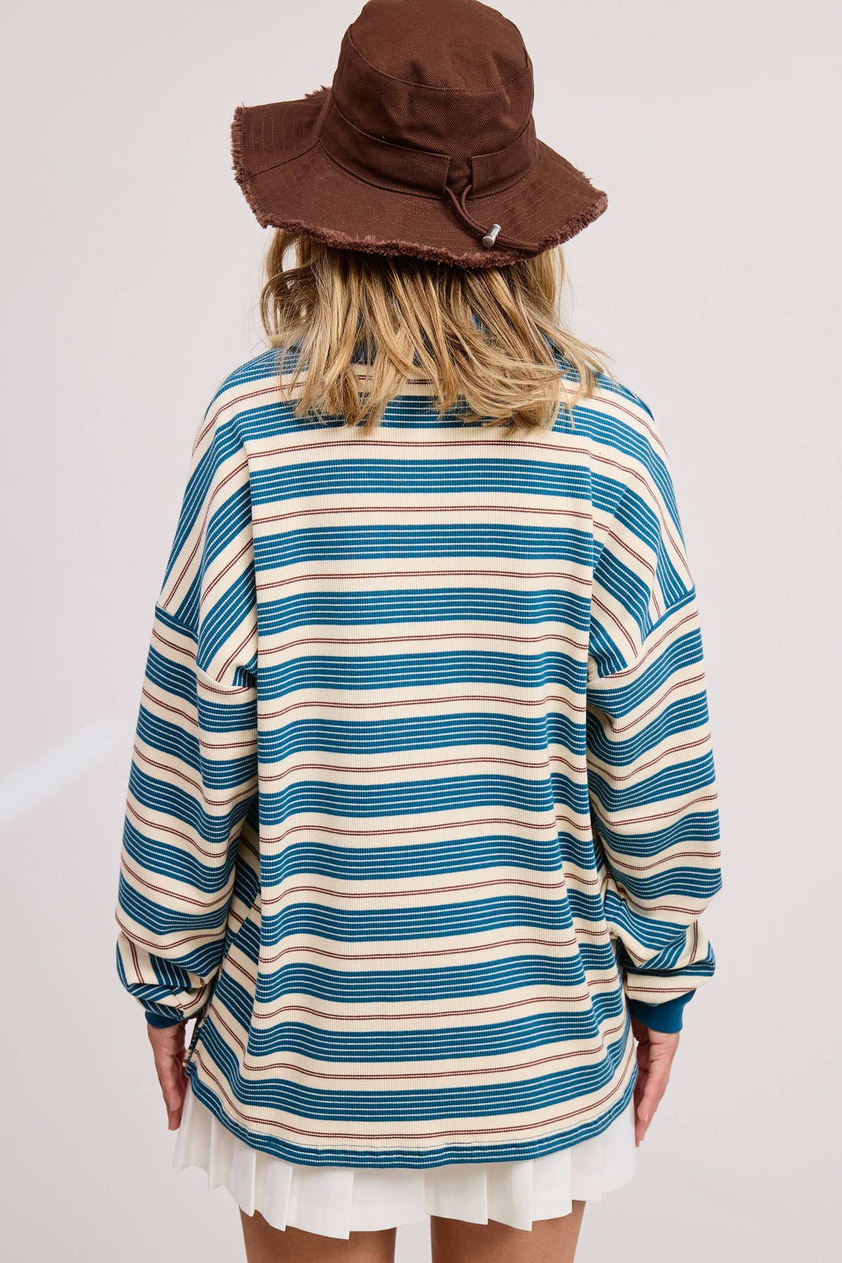 Stripe Oversized Long Sleeve Polo - Laurel