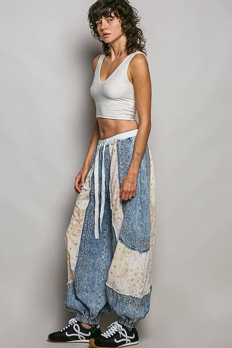 Patchwork Embroidered French Terry Jogger Pants