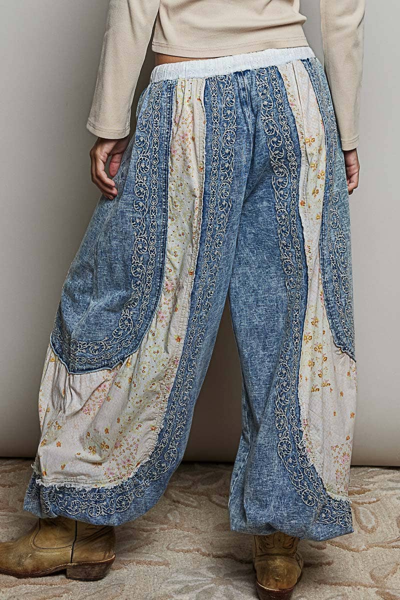 Patchwork Embroidered French Terry Jogger Pants