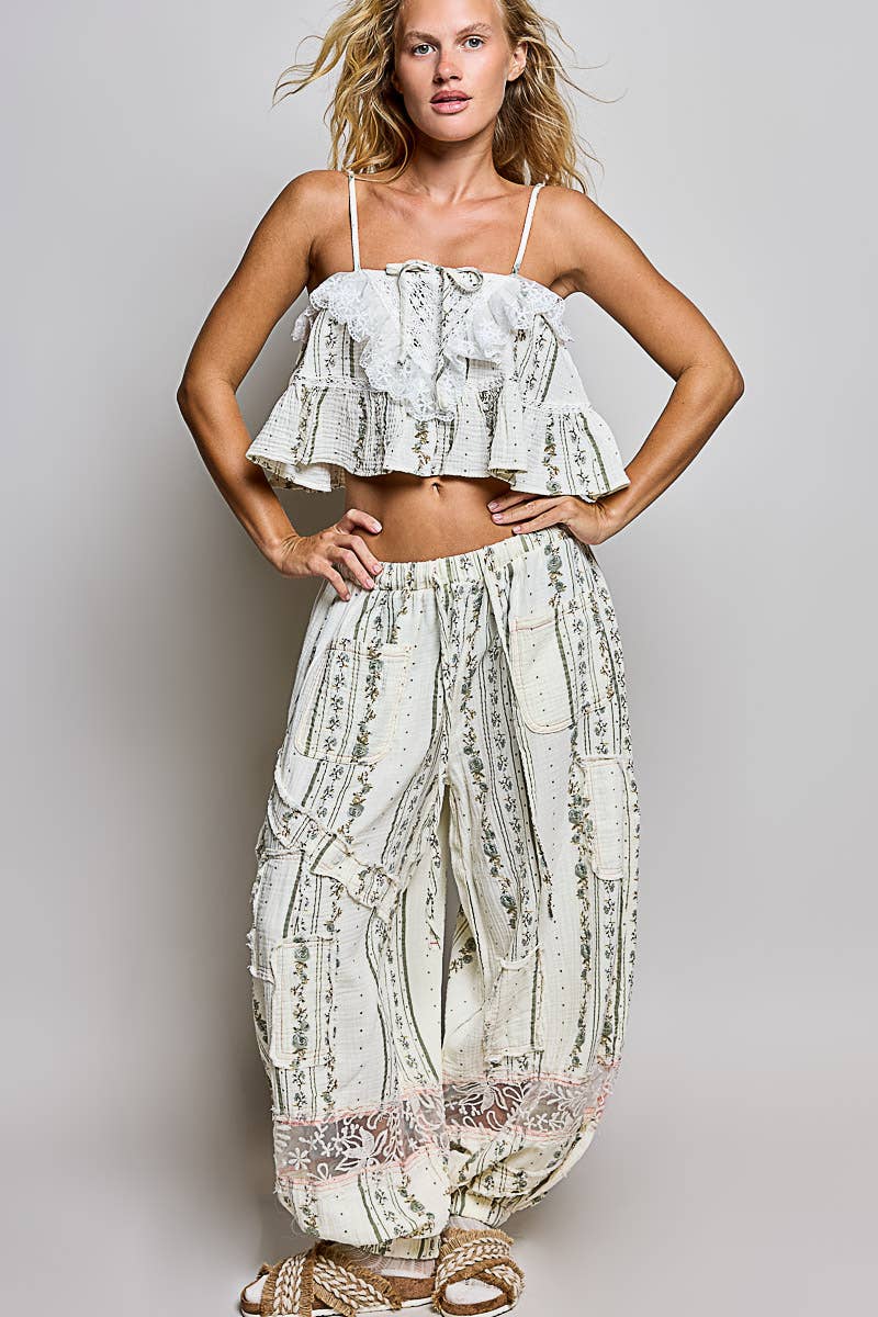 Double Gauze Lace Patch Woven Pants