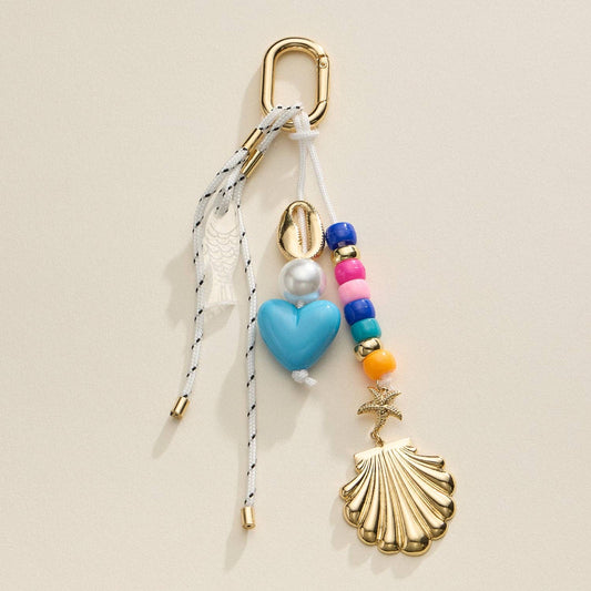 Nautical Beaded Bag Charm with Shell and Heart Accents