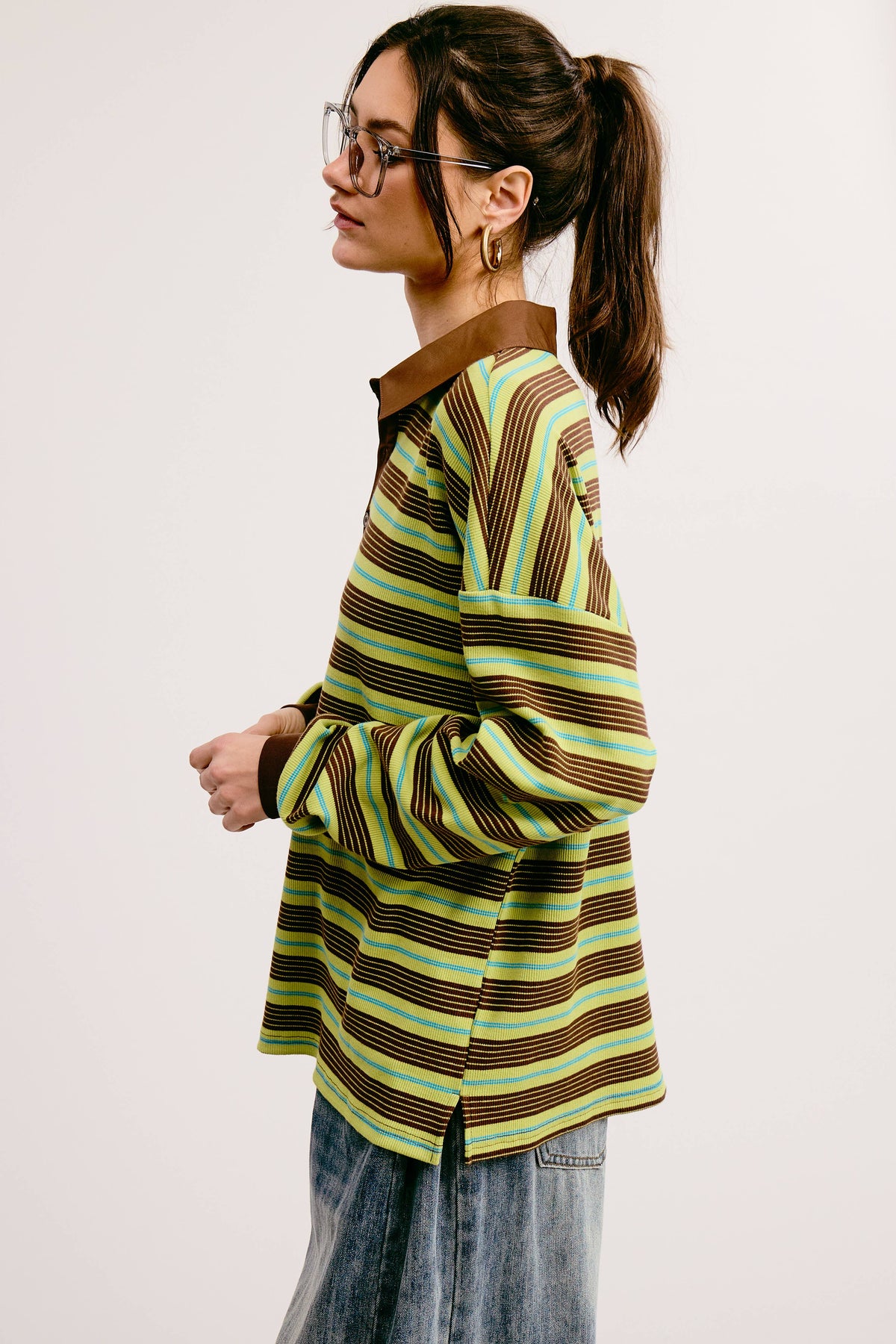 Stripe Oversized Long Sleeve Polo/ LAUREL