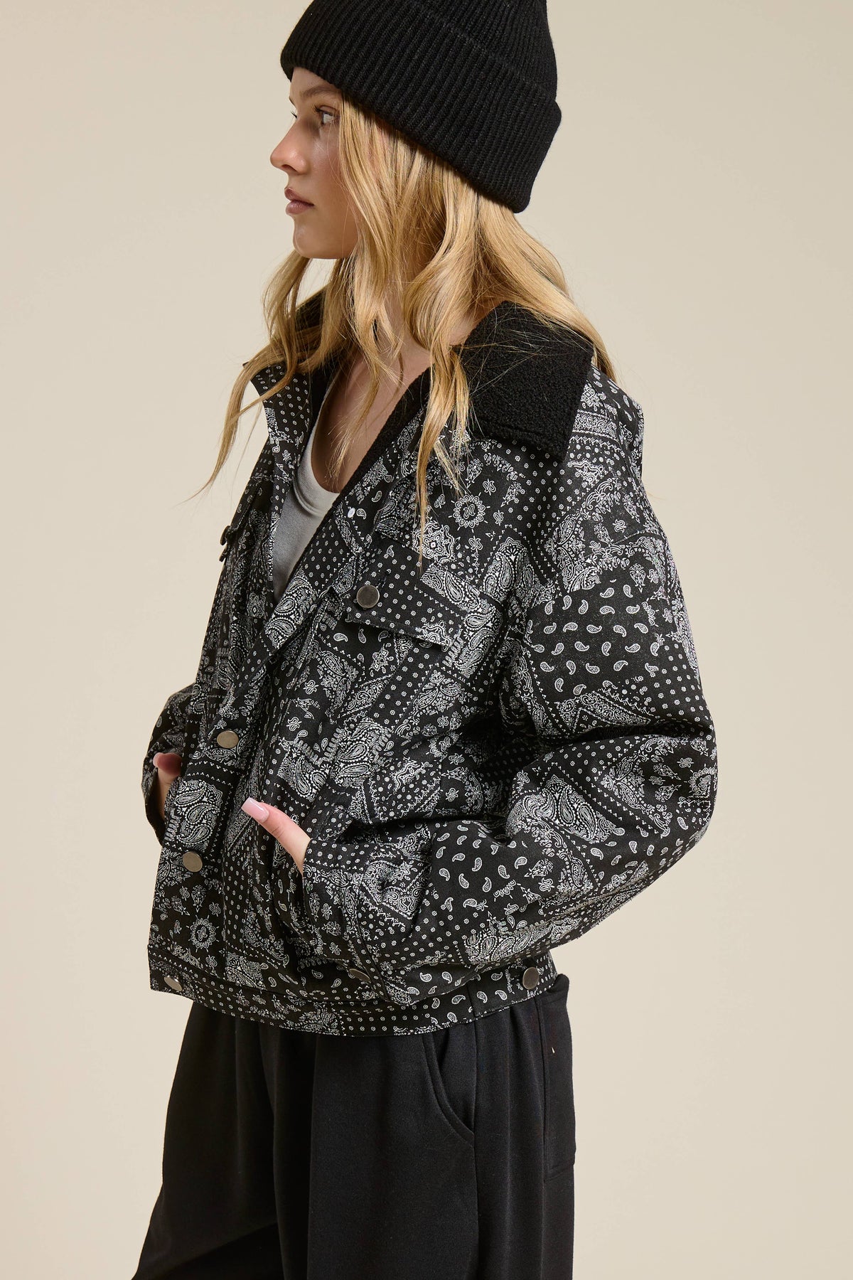 Paisley Print Fleece Lined Bomber Jacket