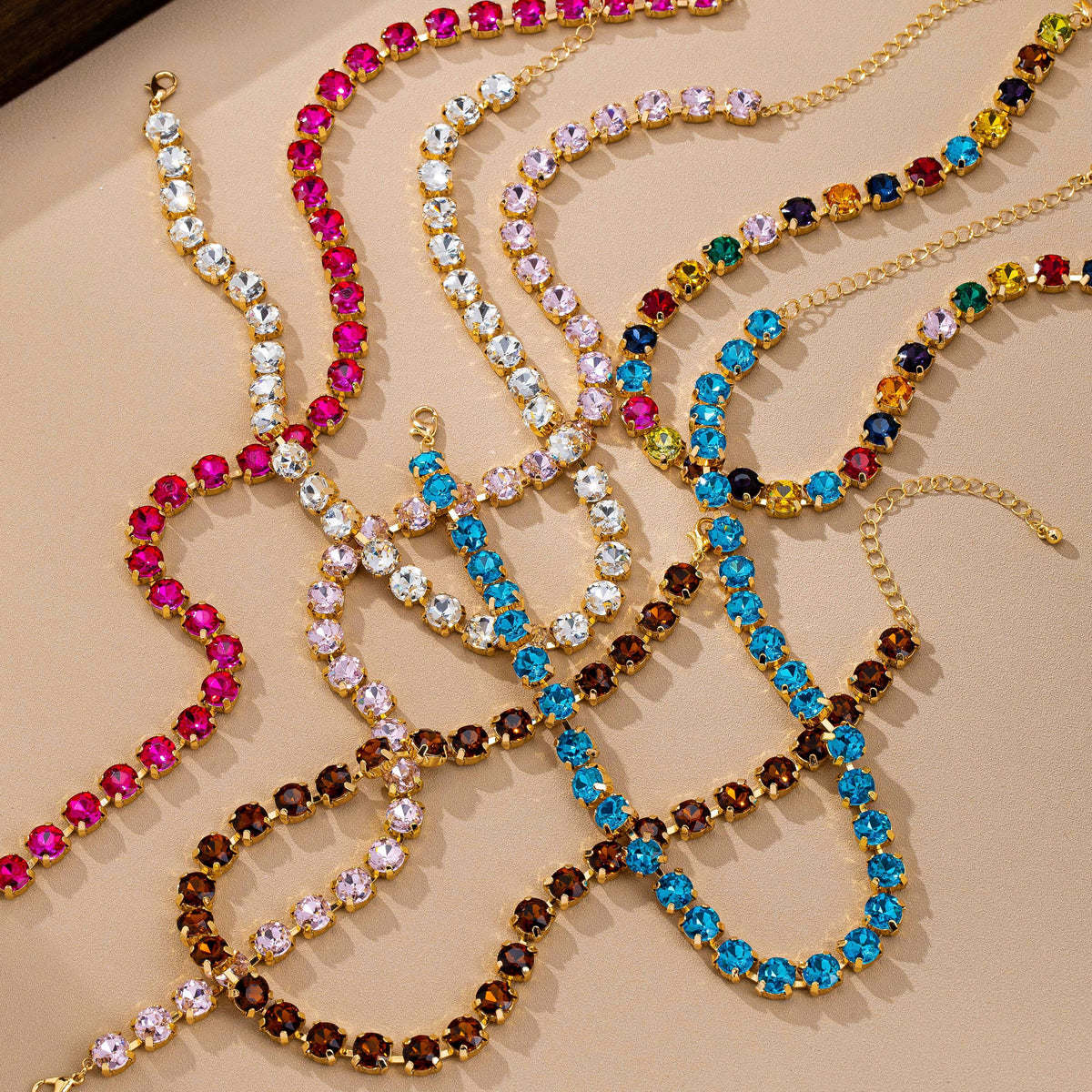 Brass & Multi-Color Glass Crystal Tennis Necklace | 80N93702: FUCHSIA