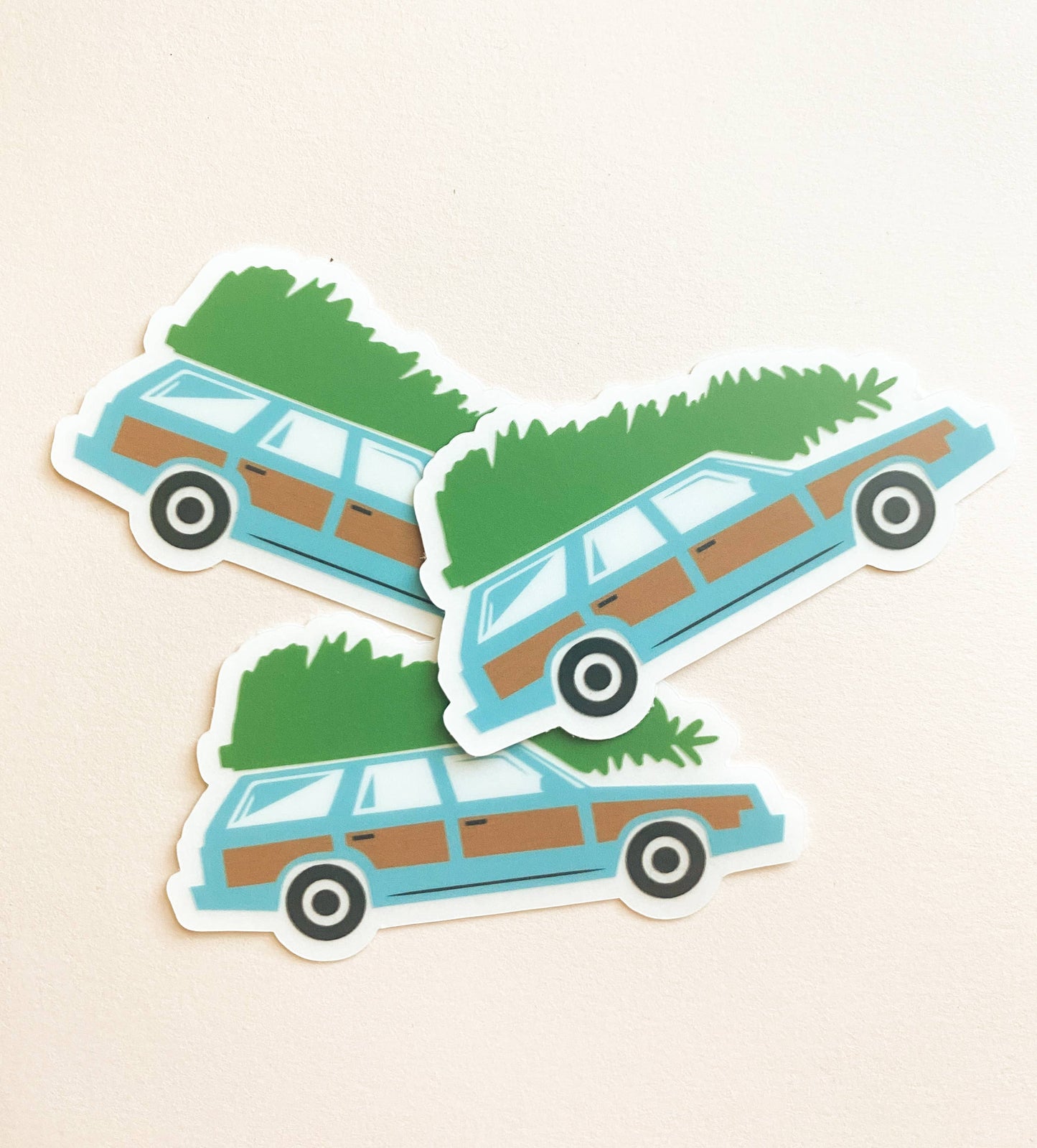 80s station wagon with tree Seasonal Vinyl Sticker
